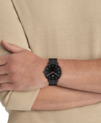 Men's Real Ionic Plated Black Steel Mesh Bracelet Watch, 42mm