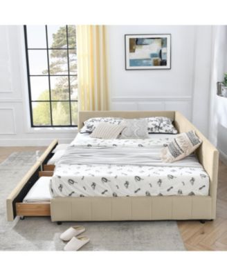 Queen Bed Frame with Upholstered Headboard & Armrests