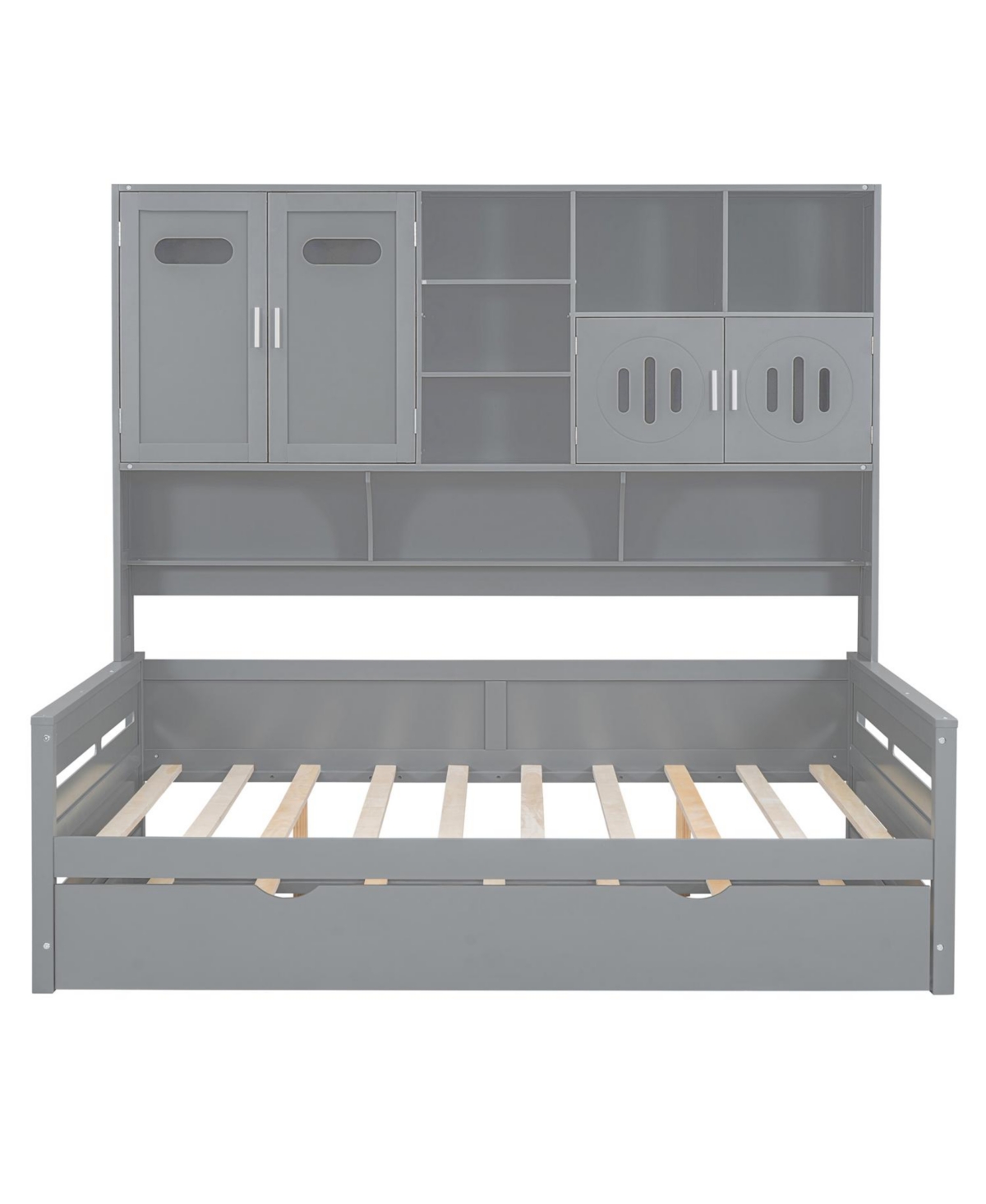 Streamdale Furniture Full Size Wooden Daybed with Twin Size Trundle, and All-in-One Cabinet and Shelf.