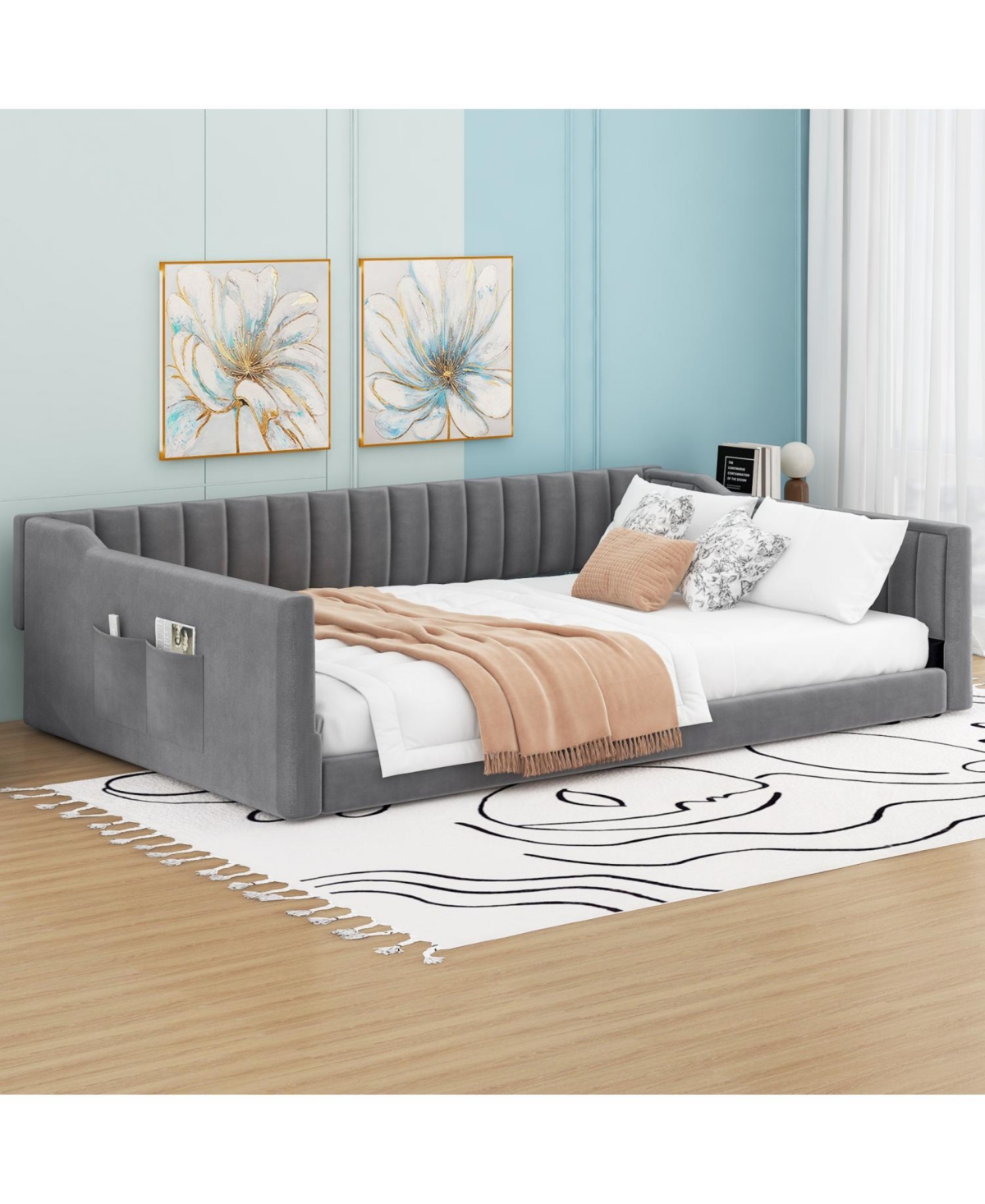 Streamdale Furniture Full Xl Size Upholstery Daybed and Side Storage Pocket