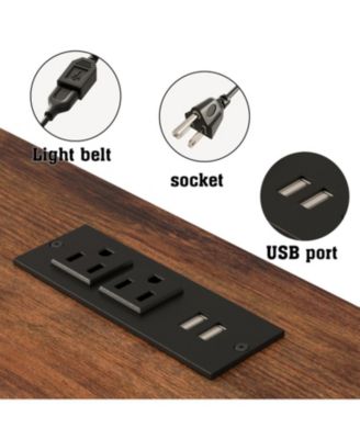 Twin sized loft metal bed with white for bedroom and dormitory, with built-in charging station and LED lighting