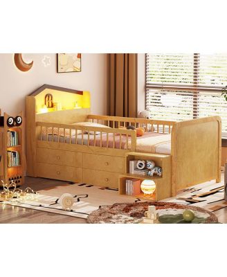  House Loft Bed with LED Lights and Storage