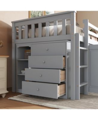 Twin Loft Bed with Storage, Desk, and Safety Features
