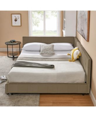 Queen Upholstered Tufted Bed Frame with Backrest and Armrests