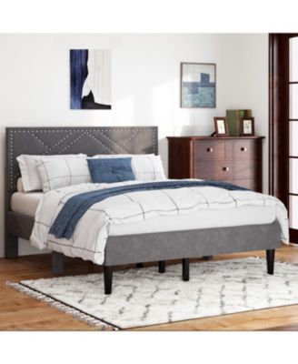 Queen Size Bed Frame with Headboard Storage & Sturdy Metal Slats (No Box Spring)