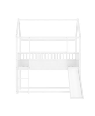 Twin Over Twin Wood Bunk Bed with Convertible Slide, Ladder & Safety Guardrail