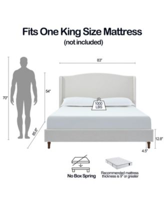 Hannah King Upholstered Wingback Bed with 54" Headboard, Ivory Chenille Look