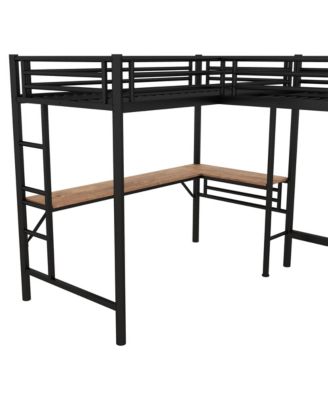 Twin Size Metal Loft Bed with Two Built-in Desks