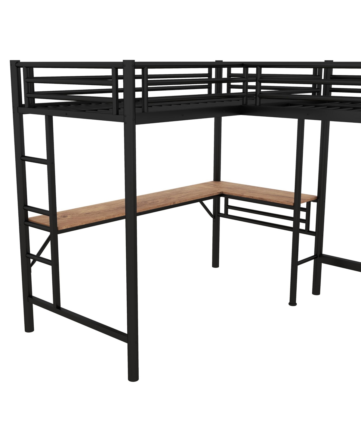 Streamdale Furniture Twin Size Metal Loft Bed with Two Built-in Desks