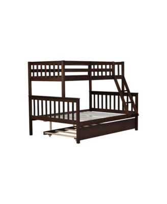 Twin over Full Bunk Bed with Trundle and Ladder, Espresso