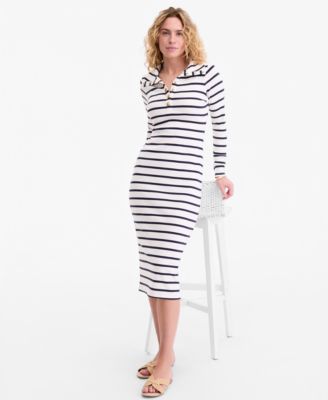 Women's Striped Sailor Knit Midi Dress