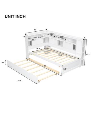 Twin Size Wood Daybed with Storage Shelves, USB and Trundle