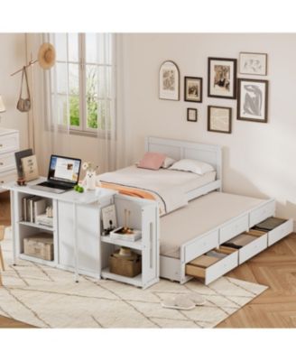 Twin Platform Bed with Desk, Trundle, Shelf, and Drawers