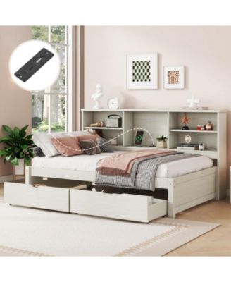 Streamdale Twin Size Bed Frame With Side Bookshelves, Two Drawers, And Built-in USB Port For Creamy White Color