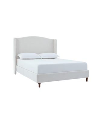 Hannah Queen Wingback Bed, Ivory Textured Chenille, Tall 54" Headboard, No Box Spring Required