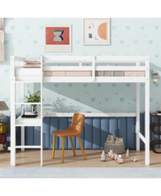 Streamdale Twin High Loft Bed, Rubber Wood Loft Bed with Safety Guardrail, built-in desk, ladder