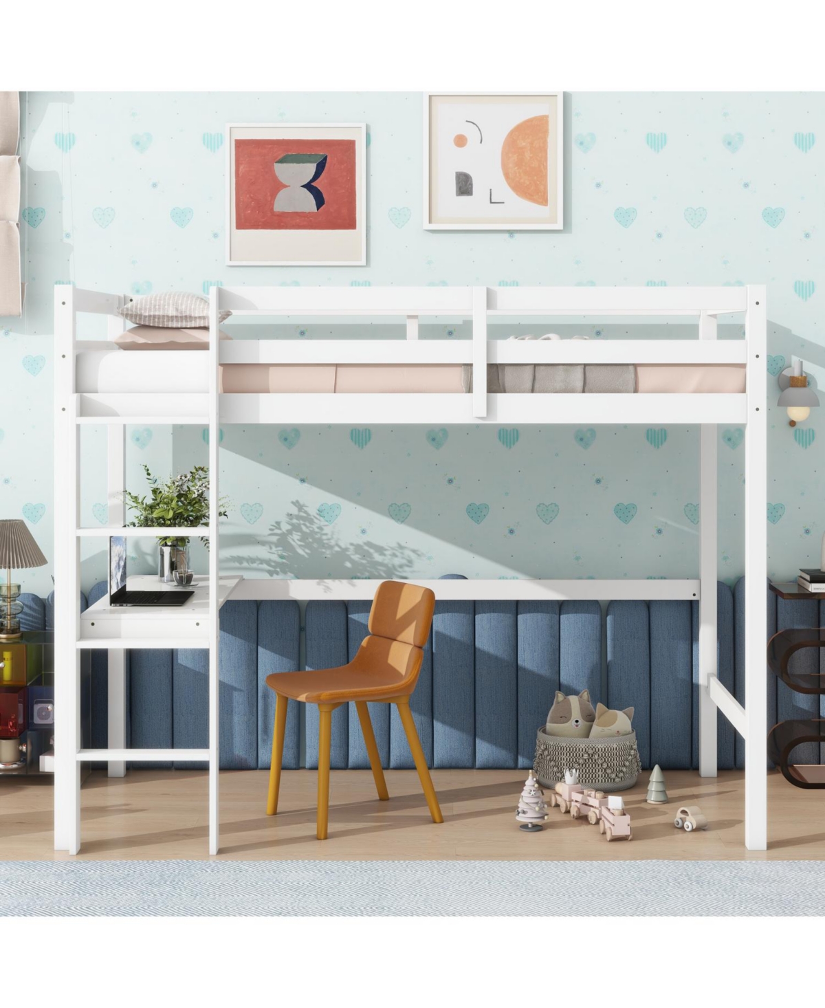 Streamdale Furniture Streamdale Twin High Loft Bed, Rubber Wood Loft Bed with Safety Guardrail, built-in desk, ladder