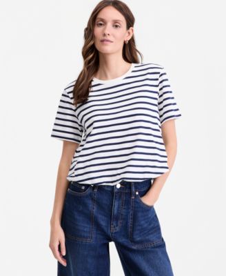 Women's Striped Bubble-Hem T-Shirt