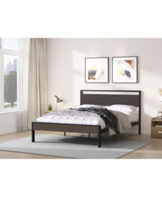 Ceres Metal Bed with Walnut Wood Headboard&Footboard Queen