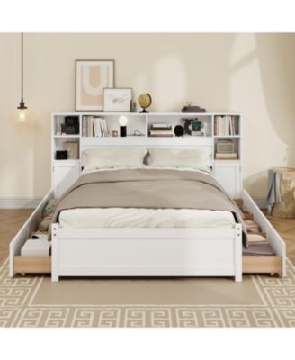 Wood Storage Bed with Bookcase Headboard 6 Drawers Twin