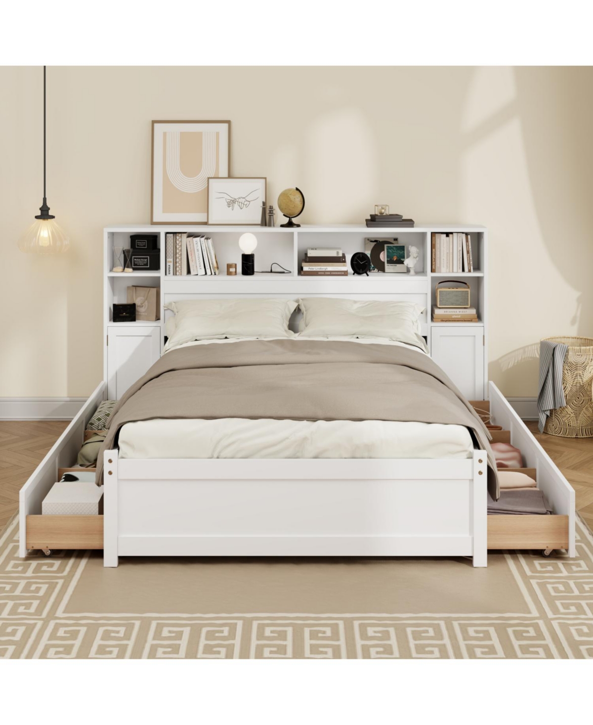 Streamdale Furniture Wood Storage Bed with Bookcase Headboard 6 Drawers Twin