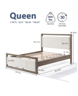 Queen Bed with Boucle Fabric Headboard Wood Frame