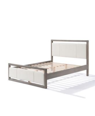 Queen Bed with Boucle Fabric Headboard Wood Frame