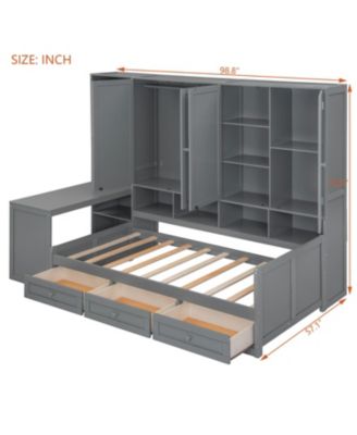 Twin Wood Daybed with Drawers, Desk & Shelves