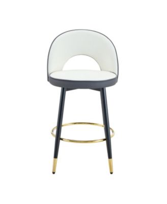 360 Swivel Bar Stools White & Gray PU Black Metal Legs Set of 2