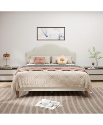 Queen Upholstered Platform Bed with Adjustable Headboard