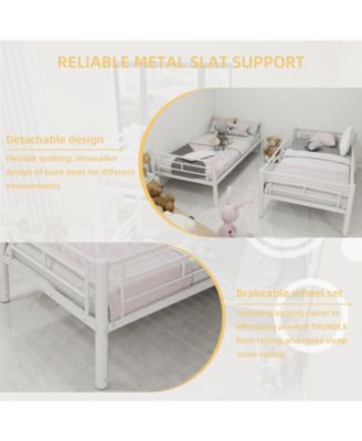 Twin Over Twin Metal Bunk Bed with Ladders & Guardrail