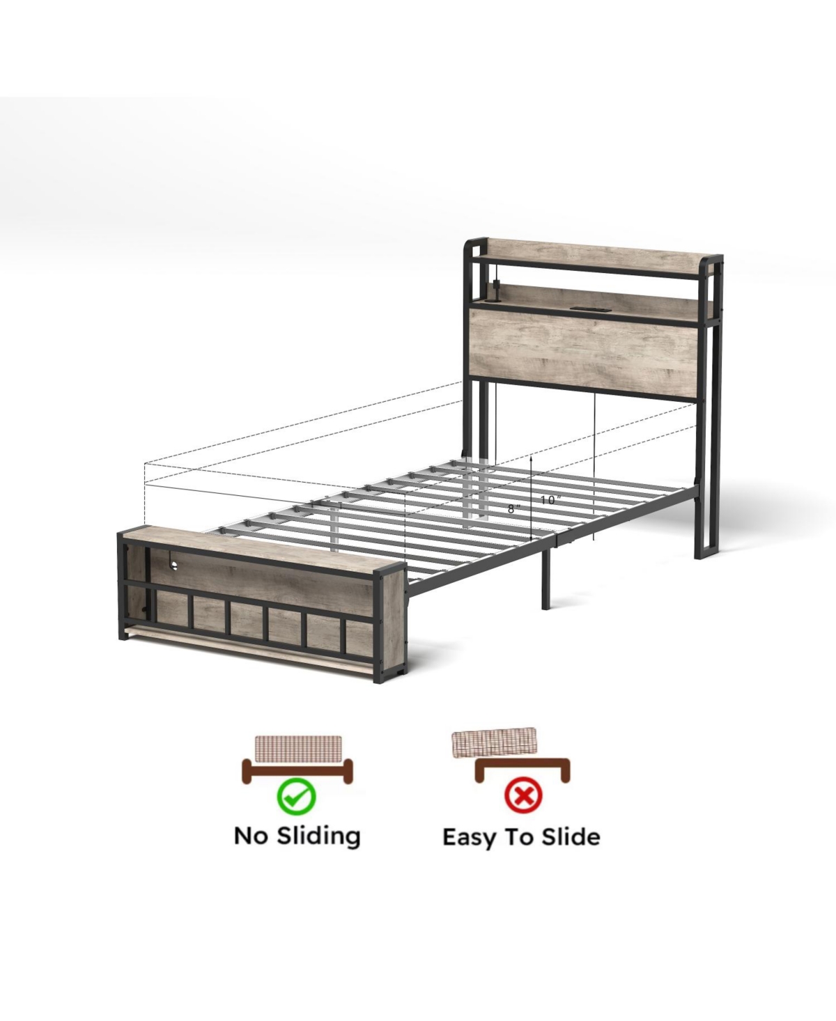Streamdale Furniture Bed Frame with Charging & Led Light