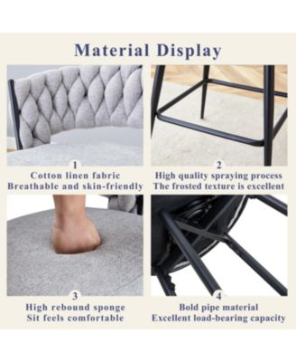 Swivel Bar Stools - Light Gray Linen & Black Iron (Set of 2)