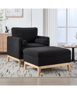 Farmhouse Upholstered Accent Chair & Ottoman