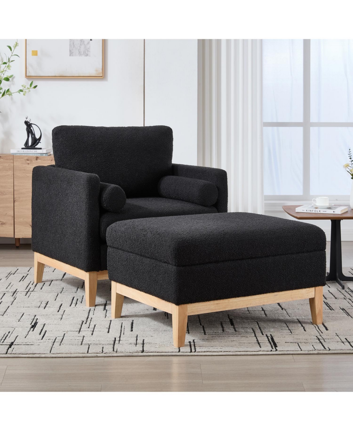 Streamdale Furniture Farmhouse Upholstered Accent Chair & Ottoman