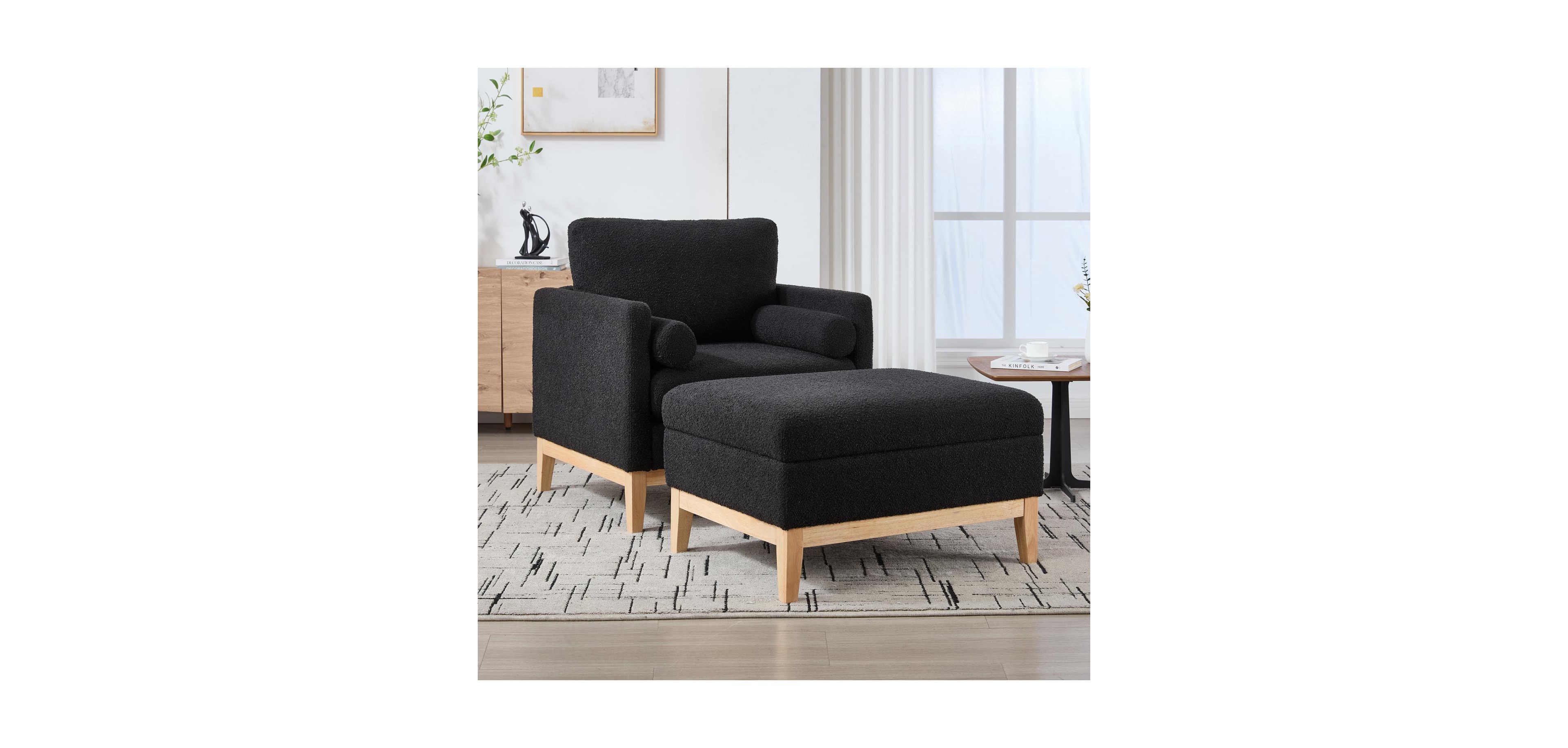 Streamdale Furniture Farmhouse Upholstered Accent Chair & Ottoman