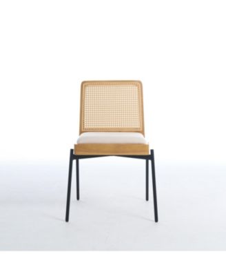 Mid-Century Linen Dining Chairs Rattan Back (Set of 2)