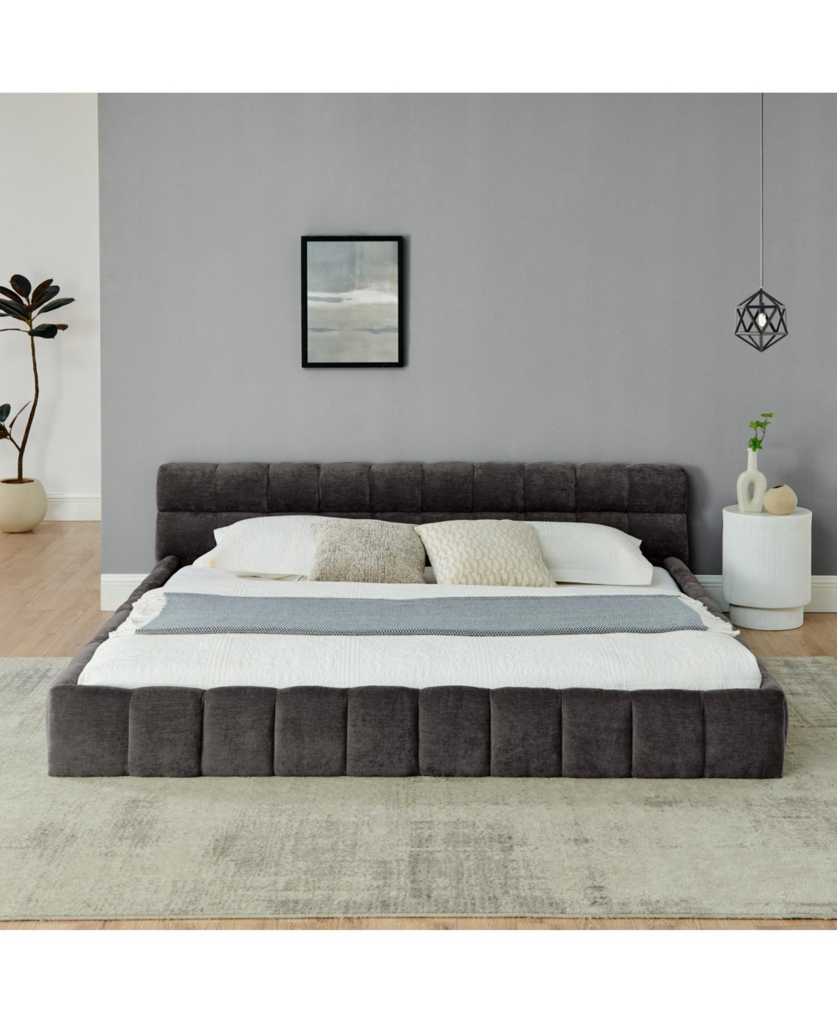 Streamdale Furniture King Upholstered Platform Bed Frame - Dark Gray