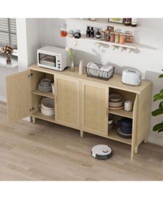 Rattan Buffet Cabinet - 70" 4-Door Sideboard