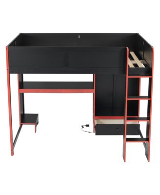 Gaming Loft Bed with Desk, Wardrobe & LED
