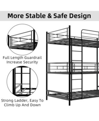 Triple Frame Bed w/ Ladder & Railing - Floor Safe, Easy Assembly