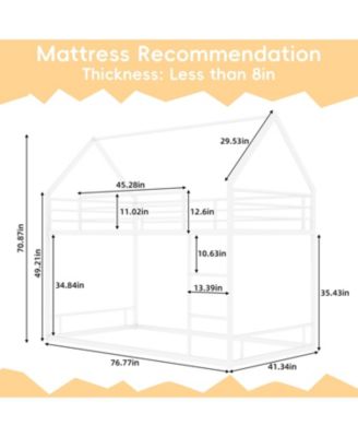 Metal Twin Bunk Bed, Heavy-Duty, Noise Reduced, White