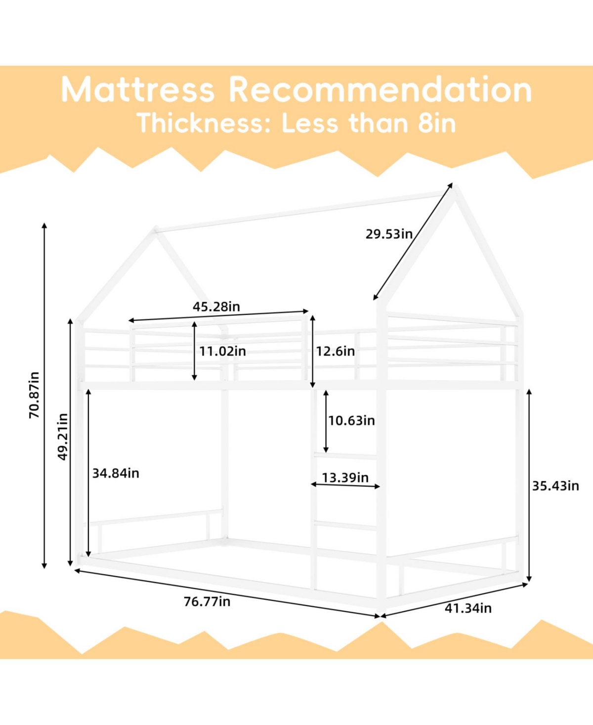 Streamdale Furniture Metal Twin Bunk Bed, Heavy-Duty, Noise Reduced, White