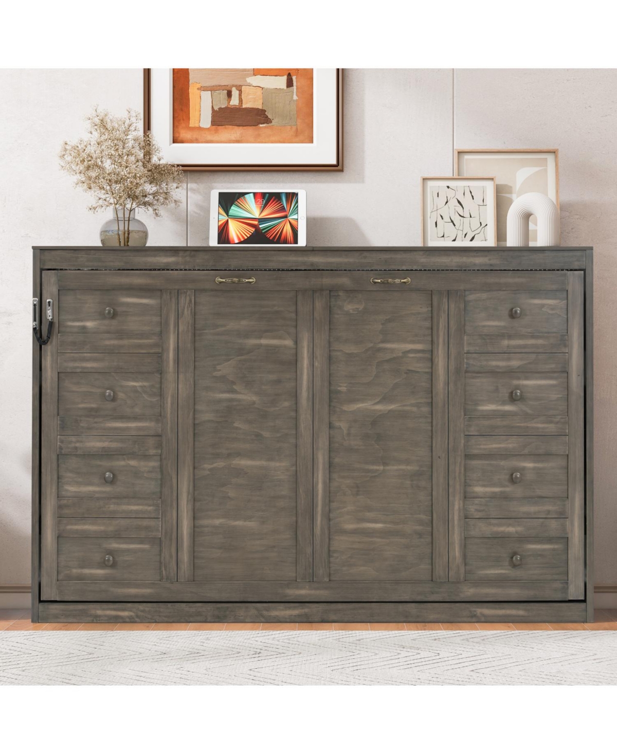 Streamdale Furniture Twin Murphy Bed with Led Light - Brown