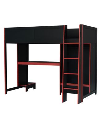 Black Twin Gaming Loft Bed w/ Desk, Wardrobe & LED