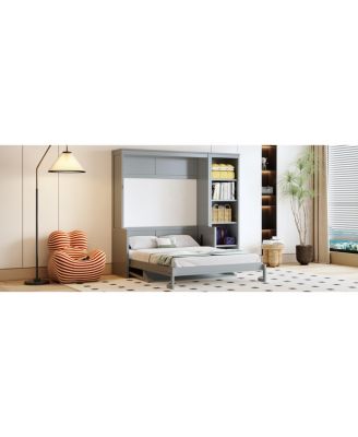 Full Size Murphy Bed with Desk and Bookshelf, Gray