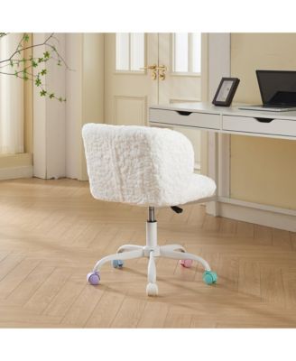 Ivory Faux Rabbit Fur Office Chair
