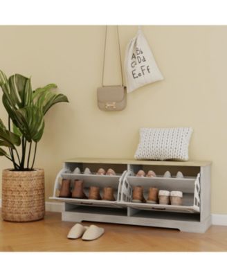 Shoe Storage Bench with Flip Drawers & Adjustable Shelf
