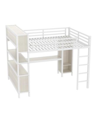 Metal Queen Loft Bed with Wardrobe, Desk & Storage