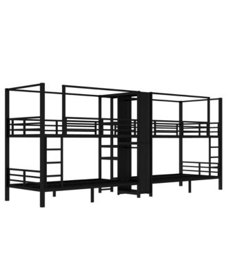 Twin Quad Metal Bunk Bed w/ Storage & Wardrobe - Black